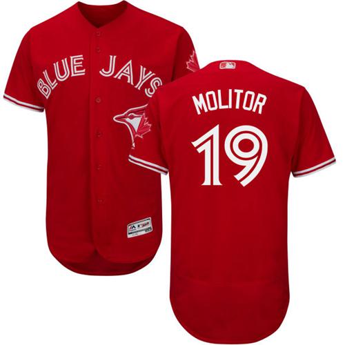 Blue Jays #19 Paul Molitor Red Flexbase Authentic Collection Canada Day Stitched MLB Jersey